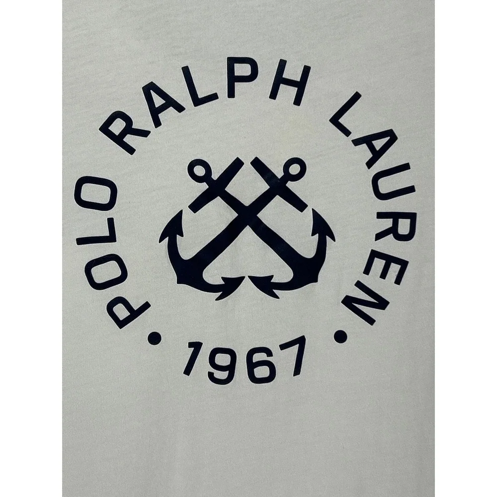 Polo Ralph Lauren Mens White Nautical Anchor Pocket Long Sleeve T-Shirt‎ Large